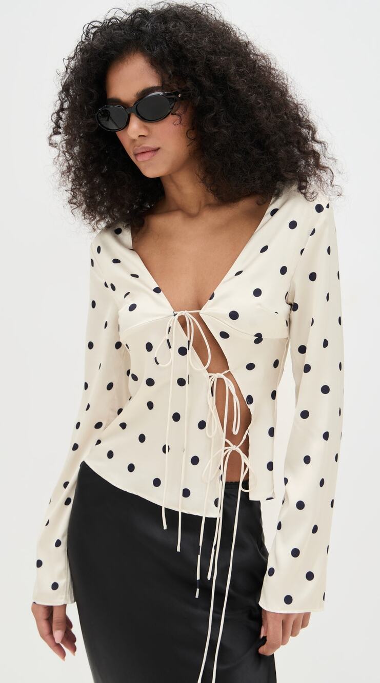 LIONESS Mariah Long Sleeve Polka Dot Top Size Small
